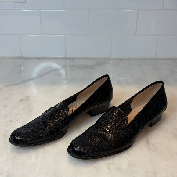 Salvatore Ferragamo Crocodile Patterned Leather Loafers - Picture 1 of 16